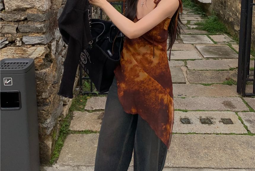 Asymmetrical Camisole Tie Dye Top Shoulder