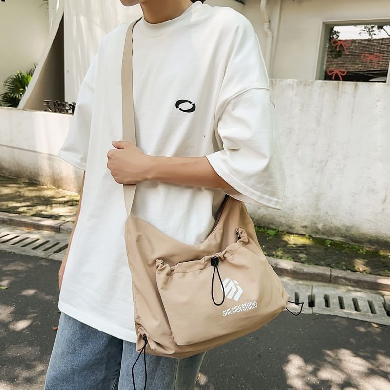 Lettering Crossbody Drawstring Bag