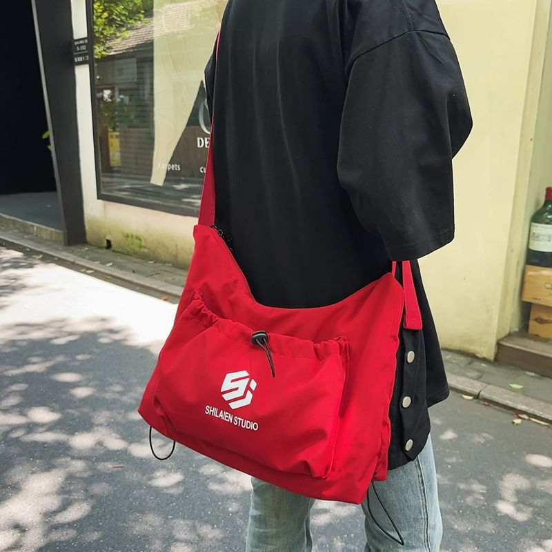 Lettering Crossbody Drawstring Bag