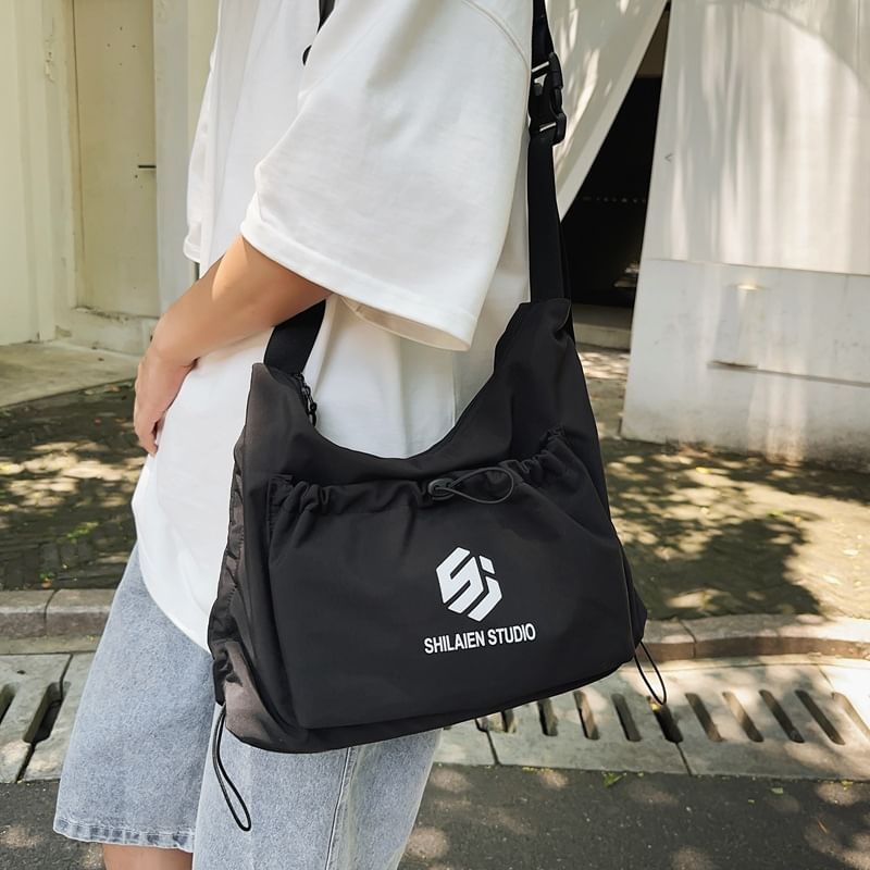 Lettering Crossbody Drawstring Bag