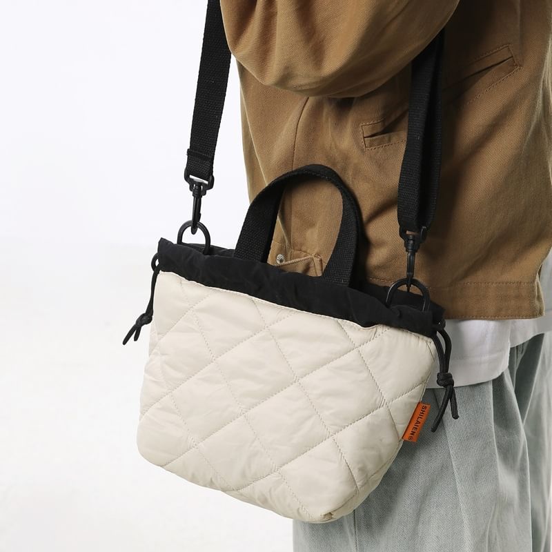 Quilted Bag Crossbody Drawstring Two-Tone