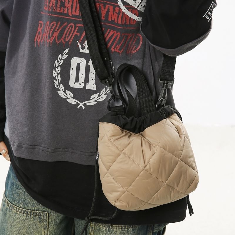 Quilted Bag Crossbody Drawstring Two-Tone