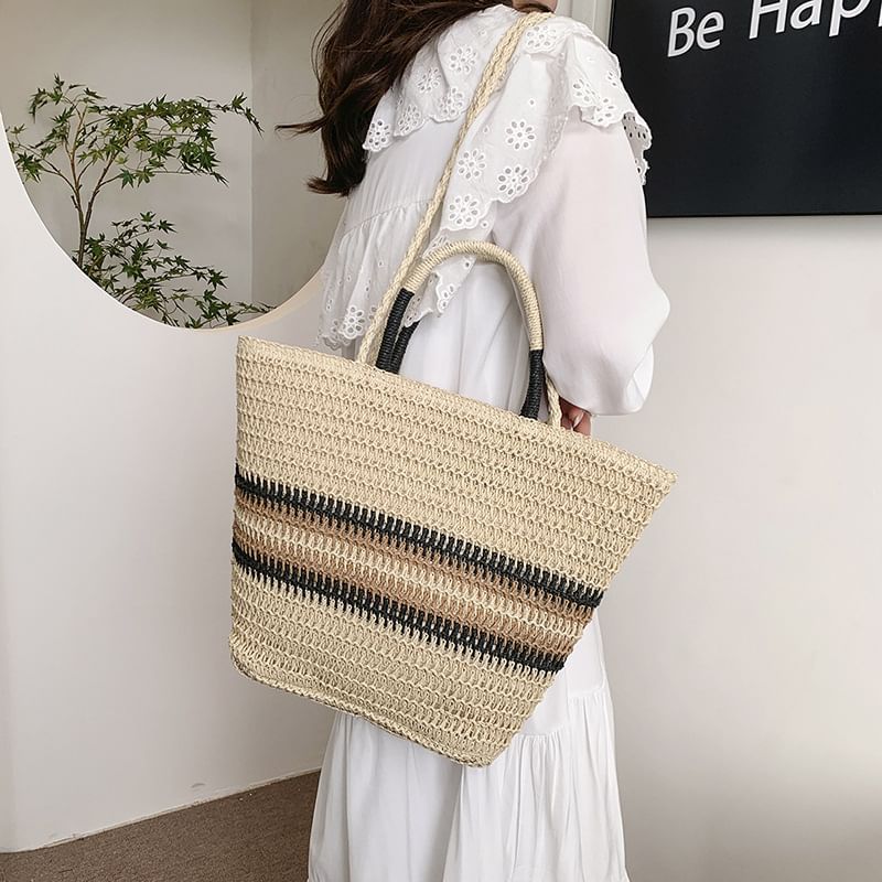 Striped Bag Top Handle Crossbody Woven