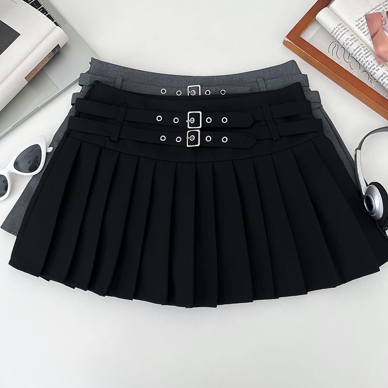 Belted Accordion Pleated Mini A-Line Skirt with High Waist