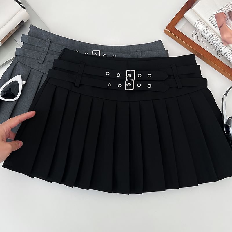 Belted Accordion Pleated Mini A-Line Skirt with High Waist
