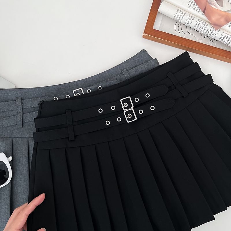 Belted Accordion Pleated Mini A-Line Skirt with High Waist