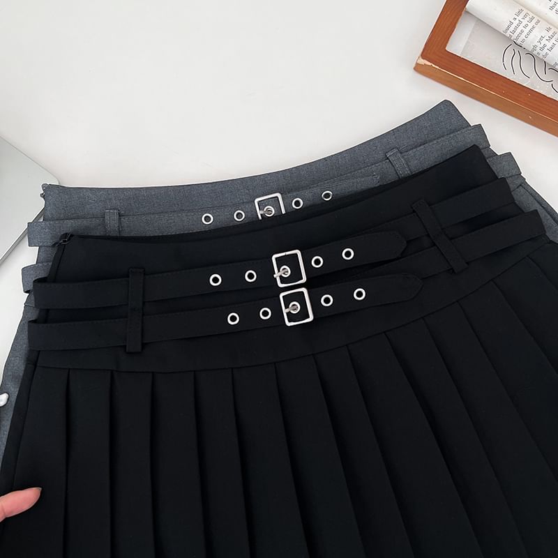 Belted Accordion Pleated Mini A-Line Skirt with High Waist