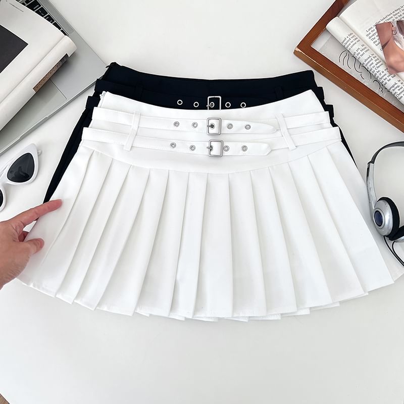 Belted Accordion Pleated Mini A-Line Skirt with High Waist