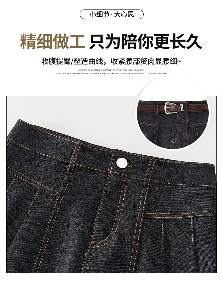 Chic Pleated Denim A-Line Mini Skirt