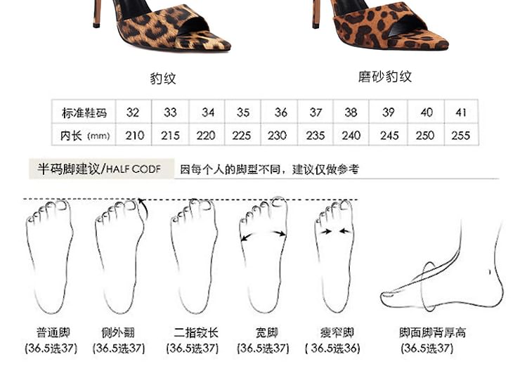High Heel Leopard Faux Leather Slide Sandals