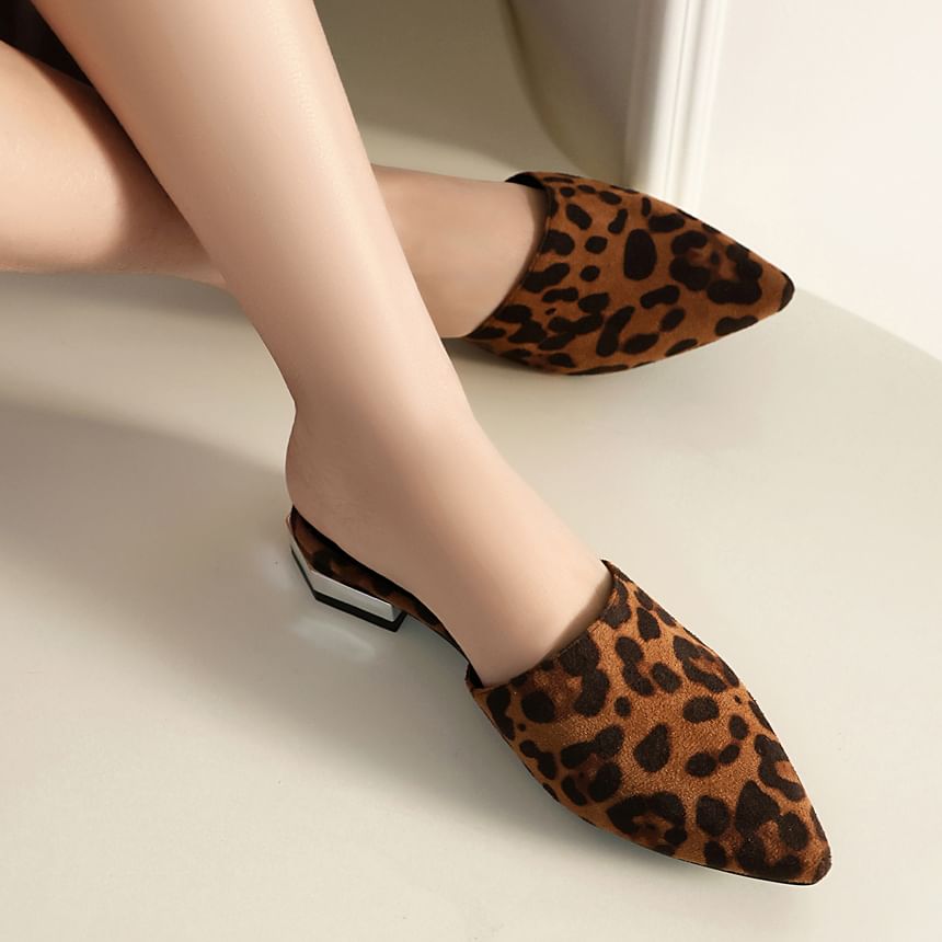 Low Heel Pointed Toe Leopard Mules