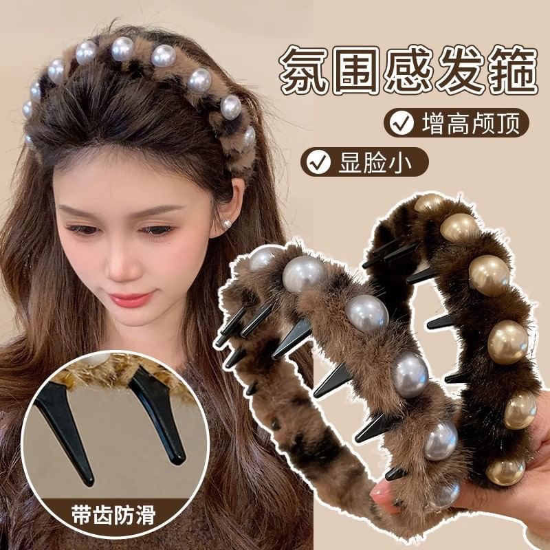 Headband Faux Pearl Fluffy