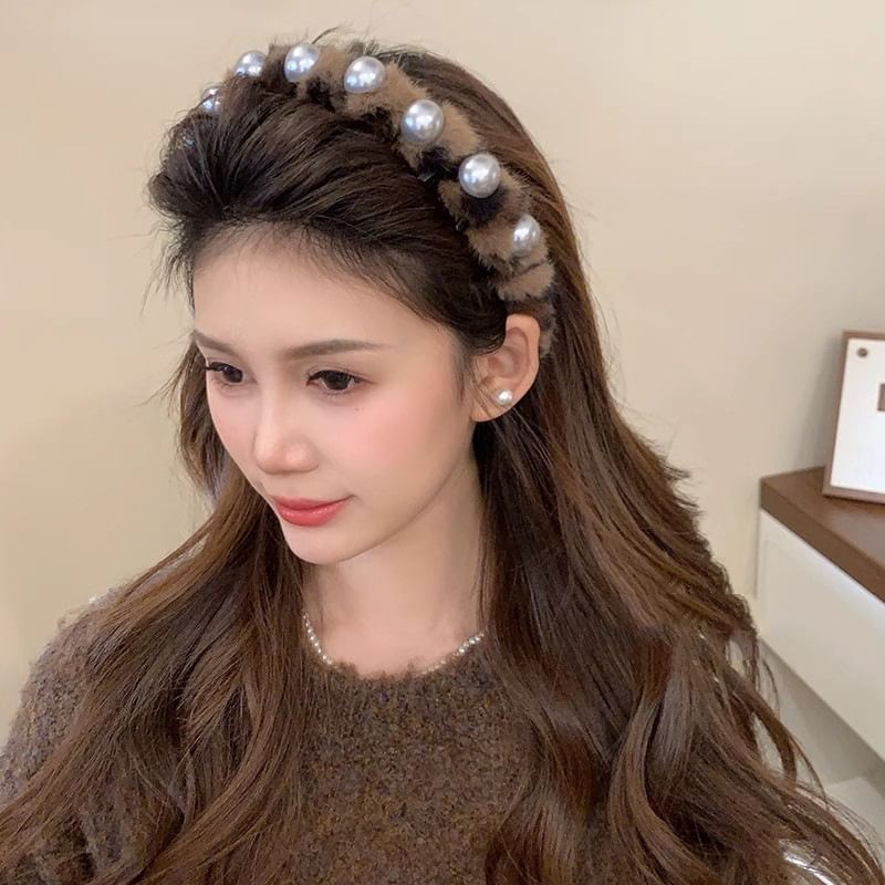 Headband Faux Pearl Fluffy