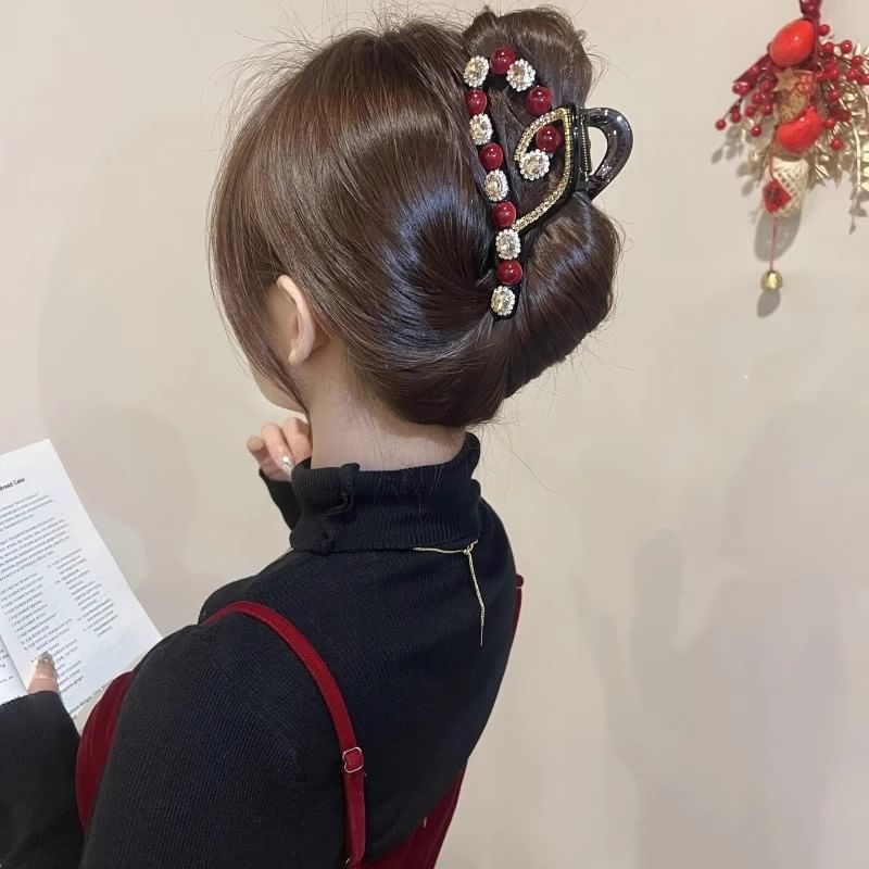 Claw Bead Rhinestone Heart Hair