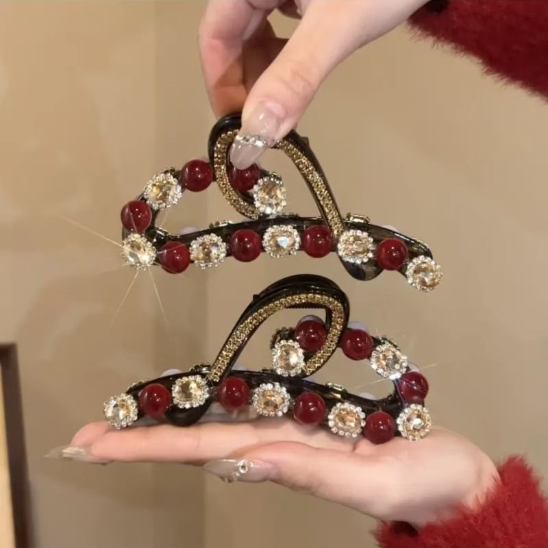 Claw Bead Rhinestone Heart Hair