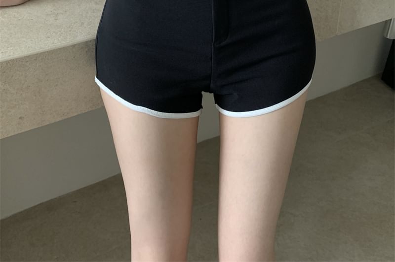 Hot Plain / Crop Neck Waist Contrast Short-Sleeve T-Shirt Scoop Trim High Pants