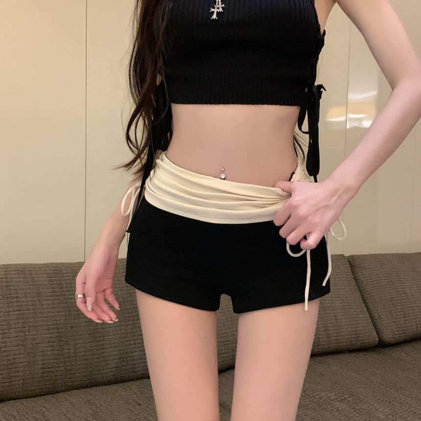 Waist Tone Drawstring Ruched Pants Two Hot High