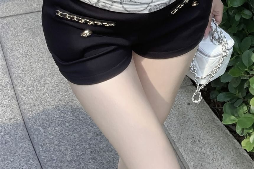 Waist Hot Chained Plain High Pants