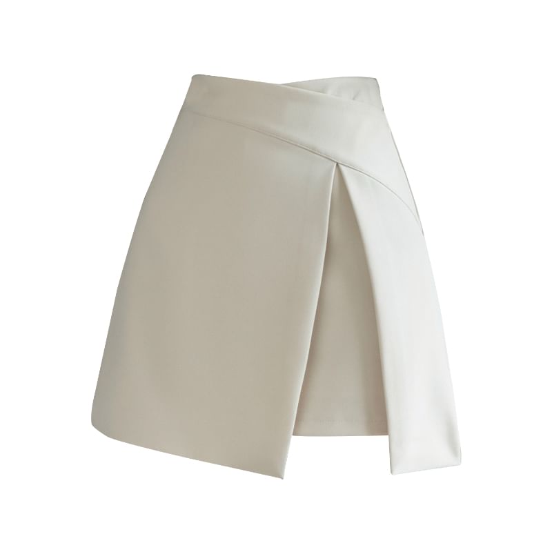 High Waist Slit Mini A-Line Skirt with Plain Finish