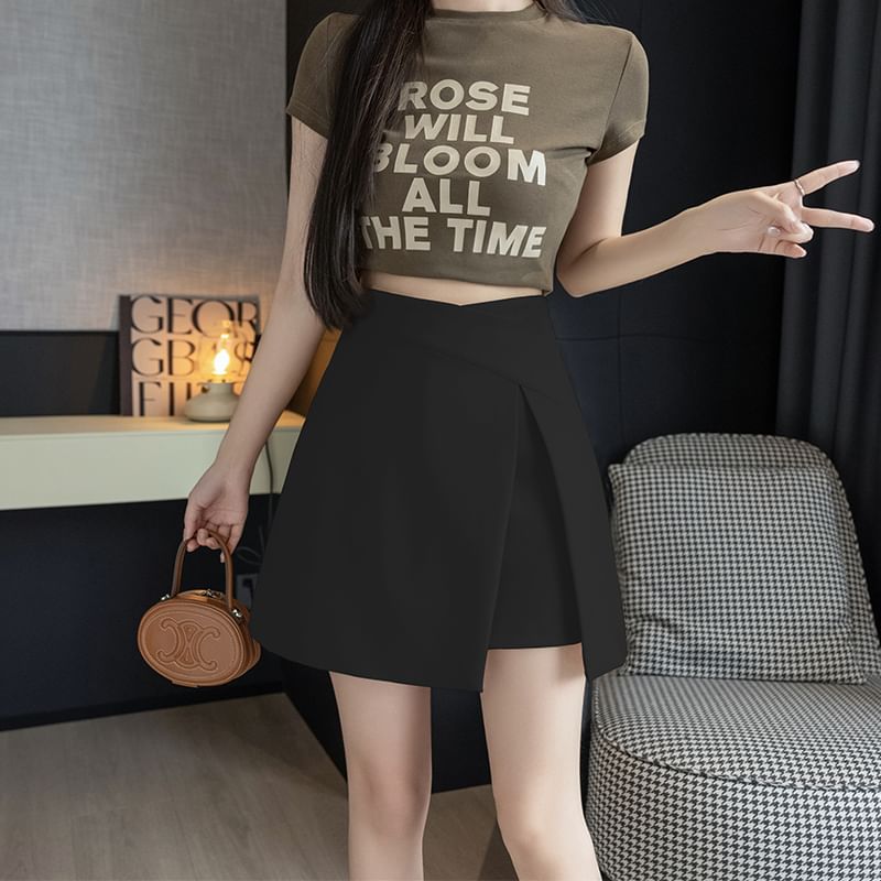 High Waist Slit Mini A-Line Skirt with Plain Finish