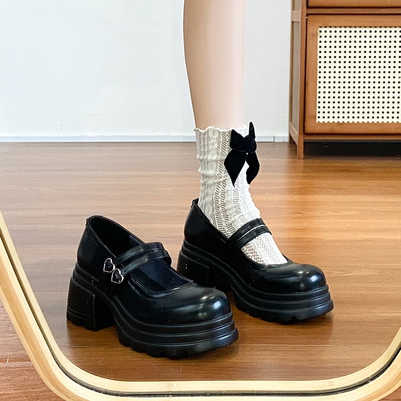 Shoes Genuine Platform Heart Double Strap Leather Jane Mary Buckled