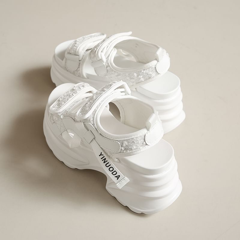 Strap Slingback Adhesive Sandals Sequin Platform