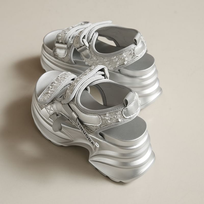 Strap Slingback Adhesive Sandals Sequin Platform