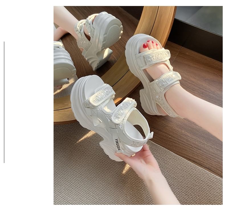 Strap Slingback Adhesive Sandals Sequin Platform