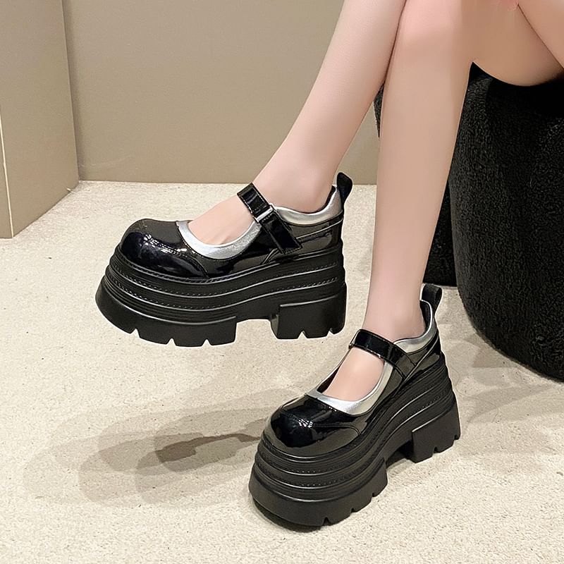 Strap Leather Mary Shoes Platform Adhesive Jane Faux