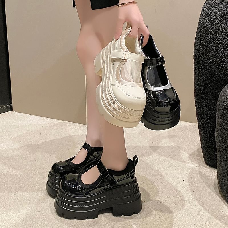Strap Leather Mary Shoes Platform Adhesive Jane Faux