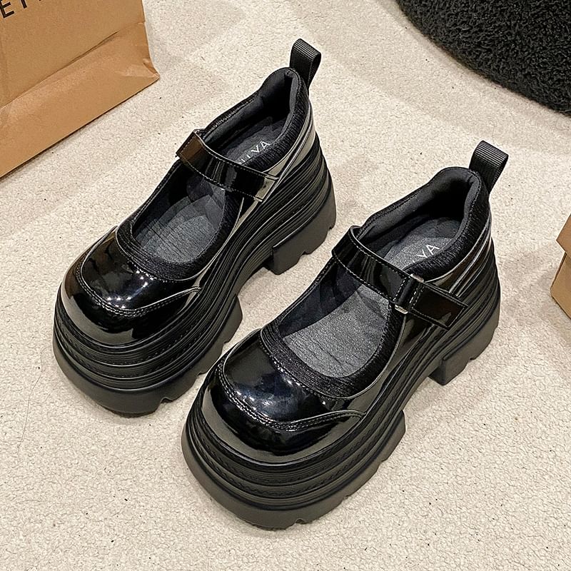 Strap Leather Mary Shoes Platform Adhesive Jane Faux