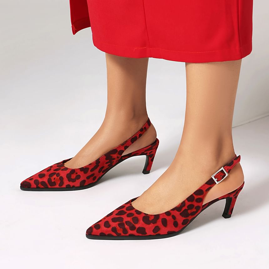 Kitten Heel Pointed Toe Faux Suede Slingback Sandals