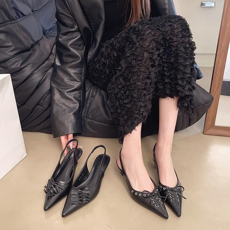 Low Heel Pointed Slingback Mules
