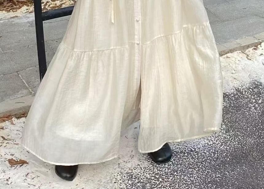 Collared Button-Up Long Sleeve Tunic Maxi Dress