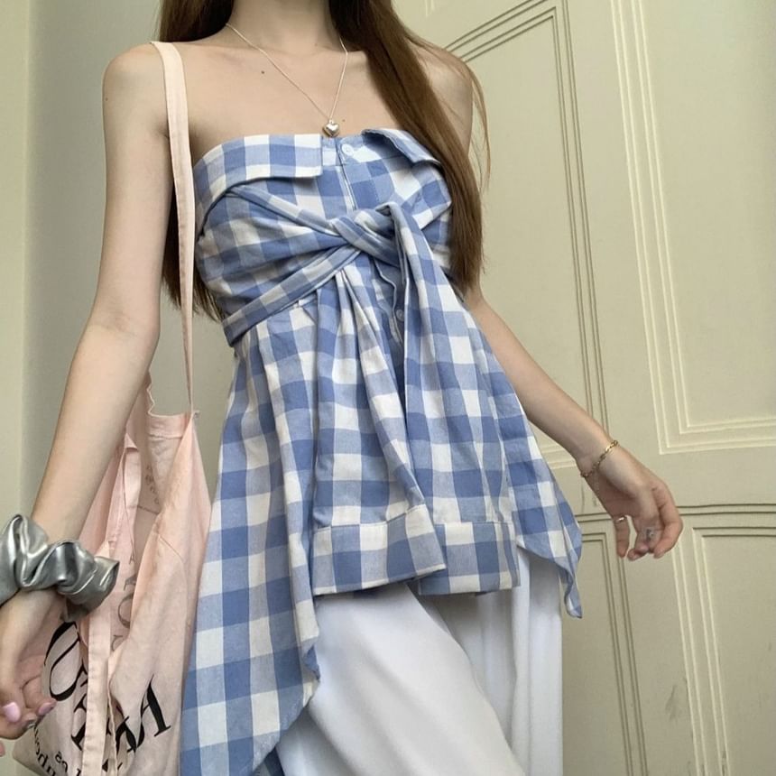 Plaid Tube Asymmetrical Top