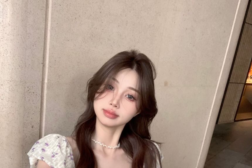 / Puff-Sleeve Skirt Mini Plaid Floral Peplum Pencil Cropped Blouse Asymmetrical Bow Rise High