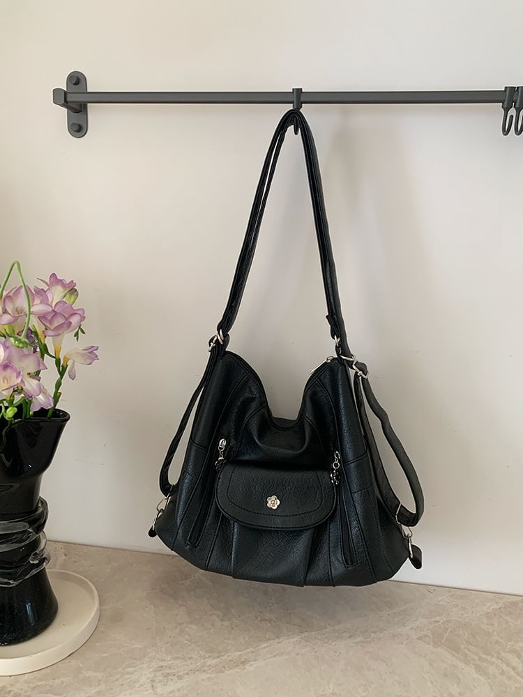 Leather Plain Shoulder Faux Bag