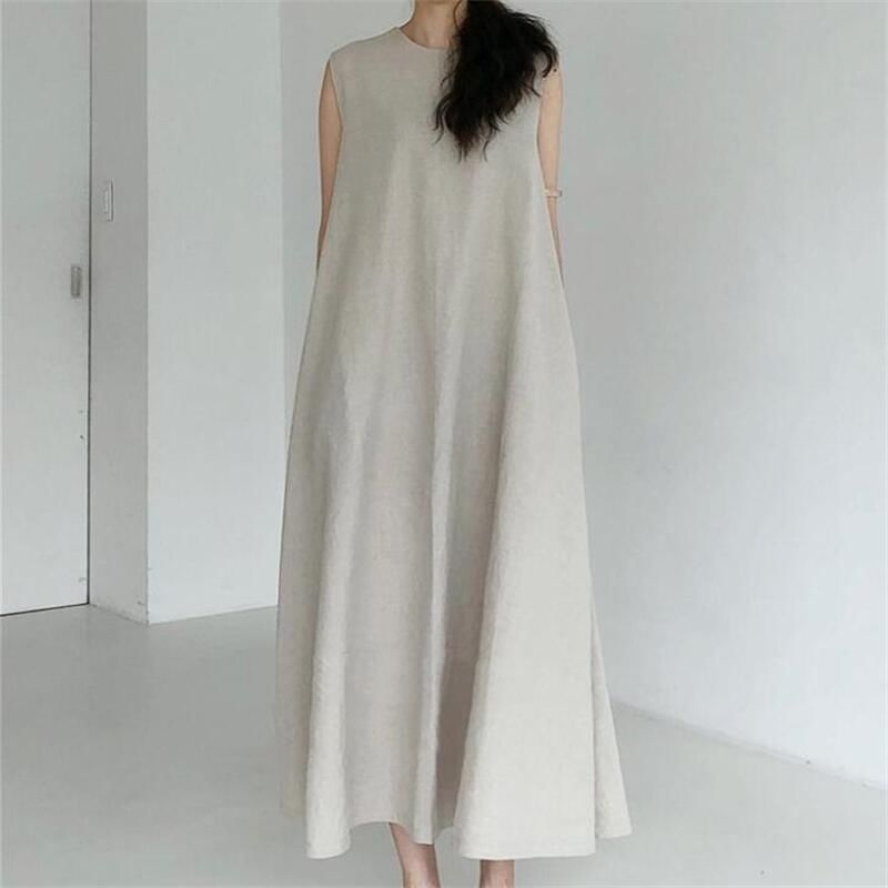 Crew Neck Sleeveless A-Line Maxi Dress