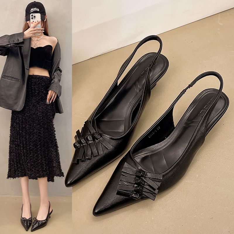 Low Heel Pointed Slingback Mules