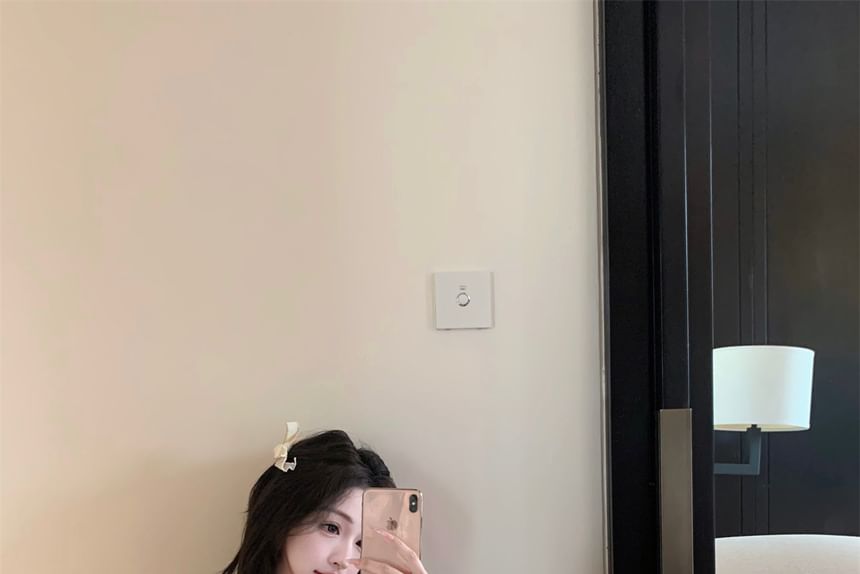 Floral Panel Long-Sleeve Slim Top / Mini Pencil Crop Lace High Rise Accent Off-Shoulder Skirt Fit