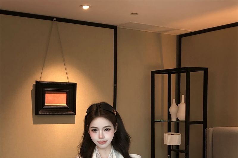 Collared Shirt Sleeve Long Plain Lace Panel