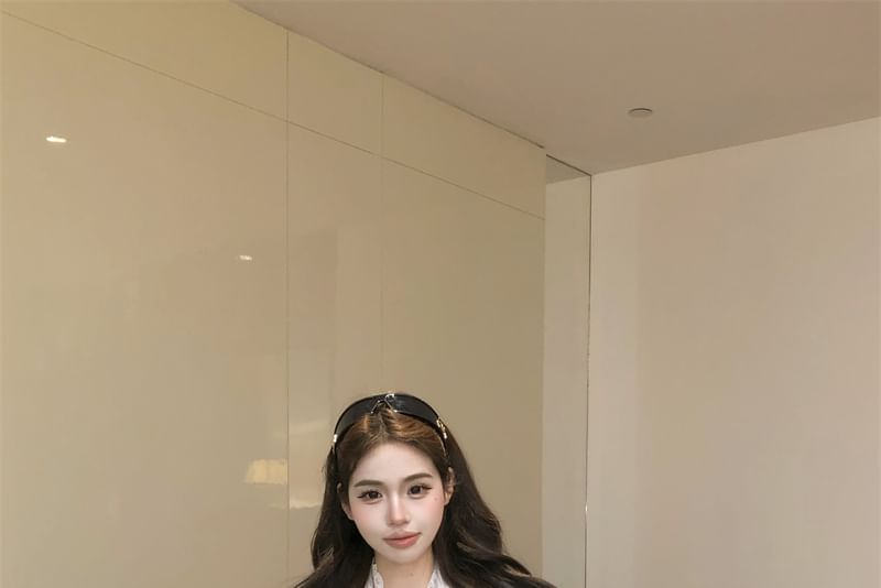 Collared Shirt Sleeve Long Plain Lace Panel