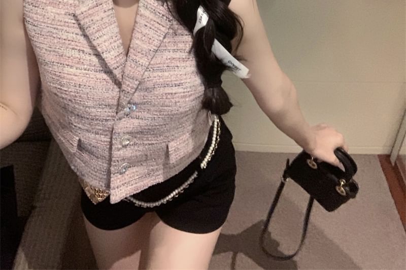 Sleeveless Crop Collared Lapel Vest