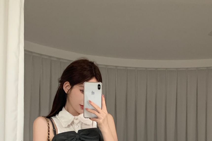 Plain Skirt / Button-Up Crop Camisole Shirt Pencil Sleeveless Mini Top