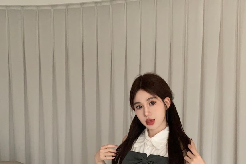 Plain Skirt / Button-Up Crop Camisole Shirt Pencil Sleeveless Mini Top