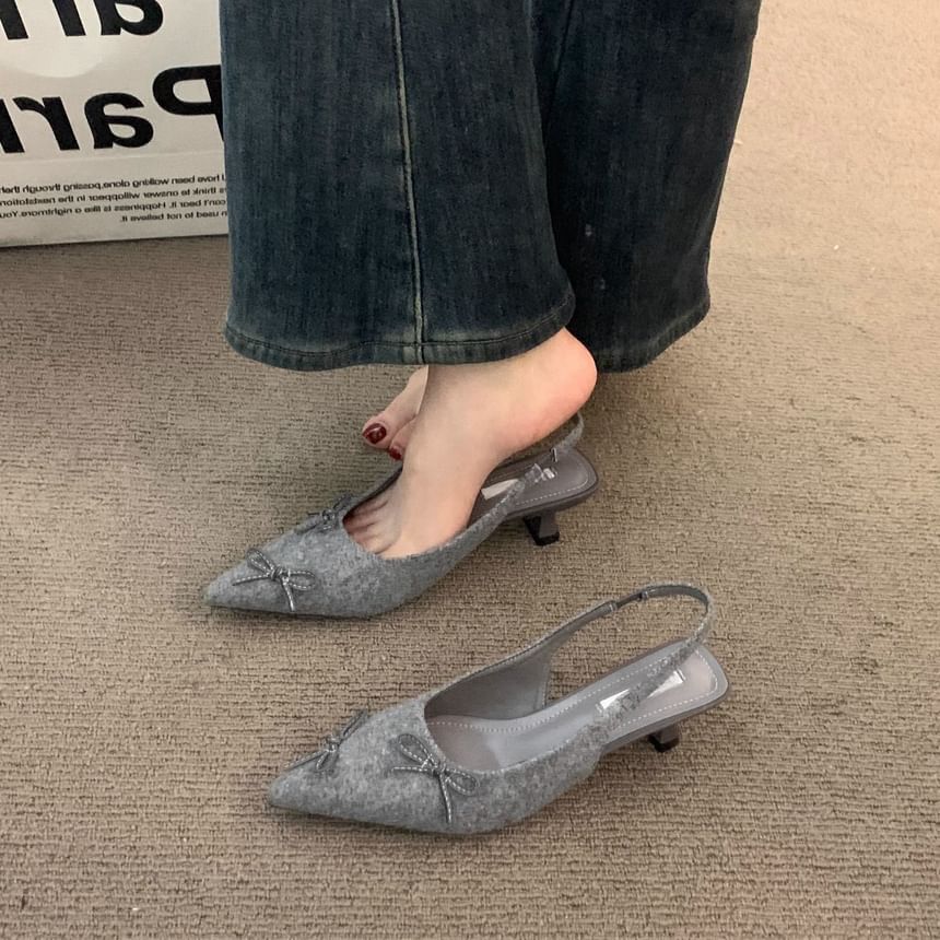 Heel Bow Kitten Pointy Slingback Sandals