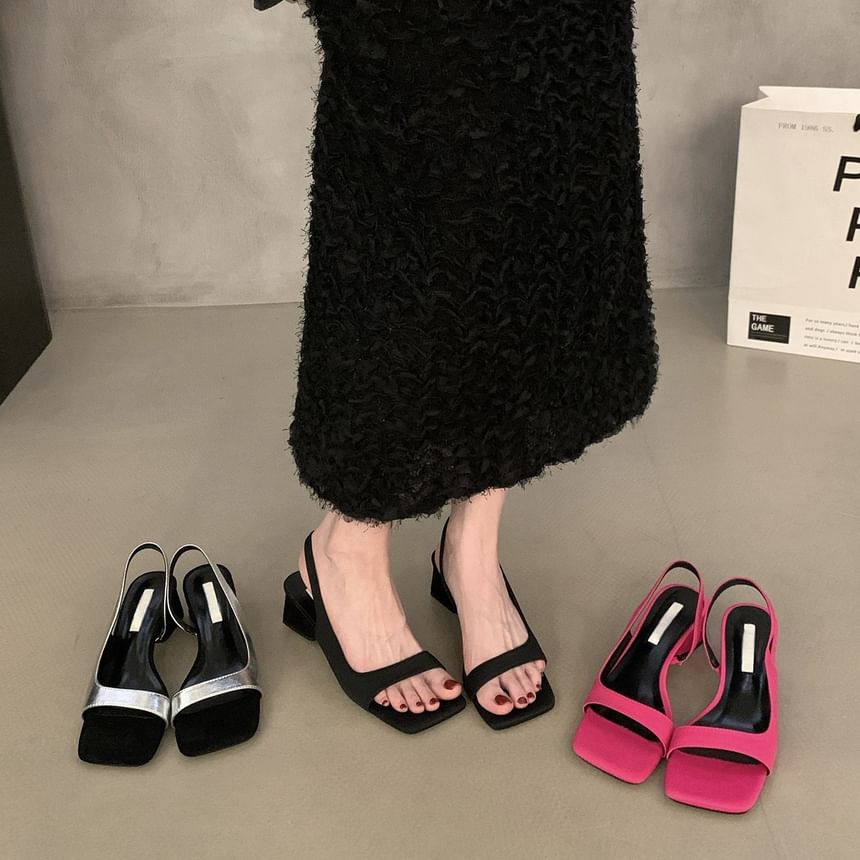 Square-Toe Heel Slingback Sandals Chunky