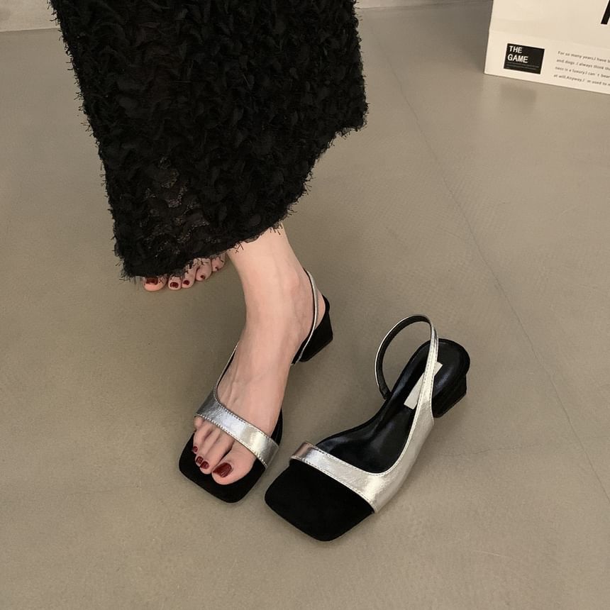 Square-Toe Heel Slingback Sandals Chunky