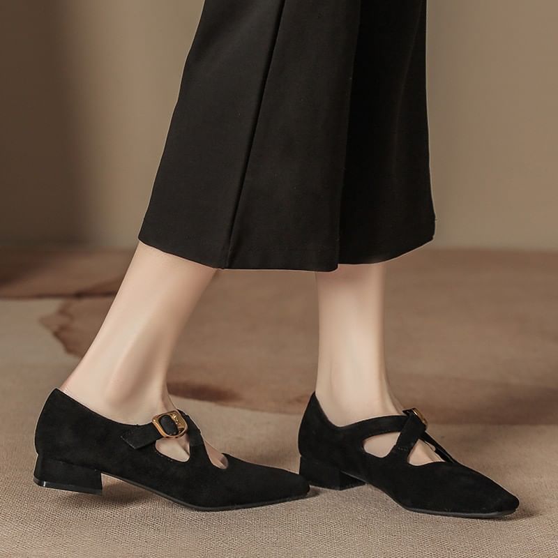 Shoes Cross Leopard Print Strap Jane Mary Chunky Heel