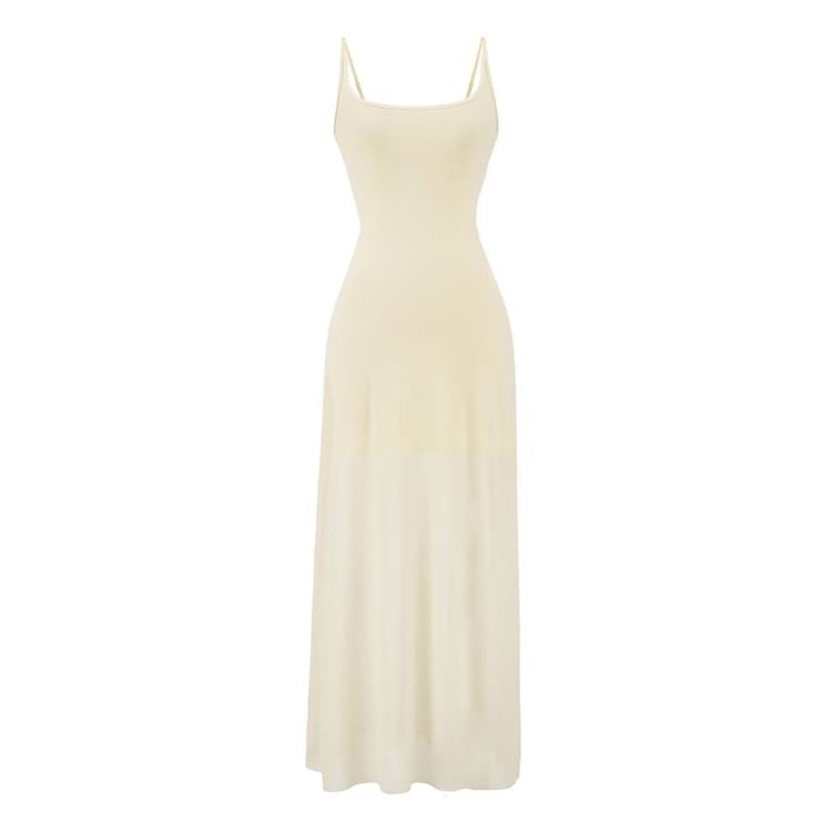 Mesh Spaghetti Strap A-Line Maxi Dress